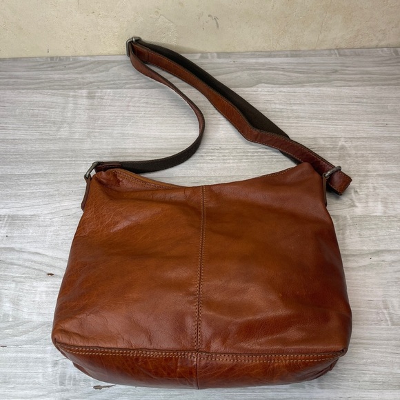 Jack Georges Brown Buffalo Leather Voyager Zip Crossbody Bag w/ Canvas Strap - Picture 12 of 16